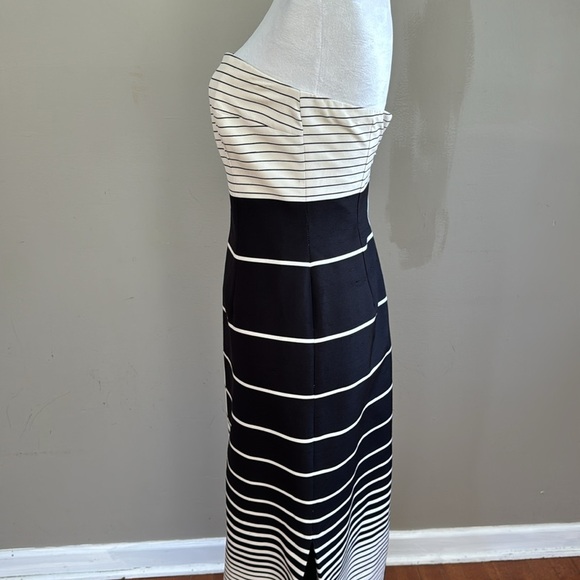 David Meister Black and White Graduating Stripe Silk Strapless Maxi Dress Size 4 - Picture 5 of 10
